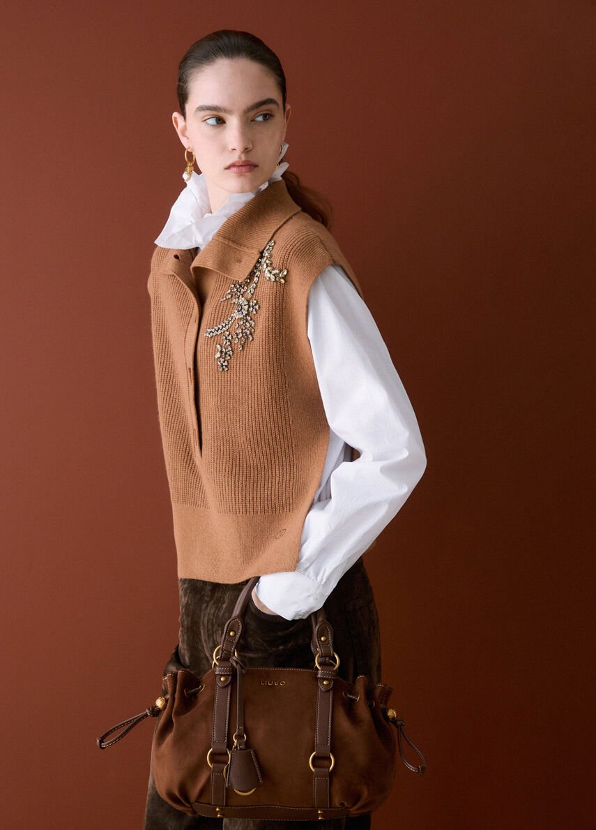 maglia in lana con ricamo gioiello WF6464MS009 81020 LIU JO WHITE 