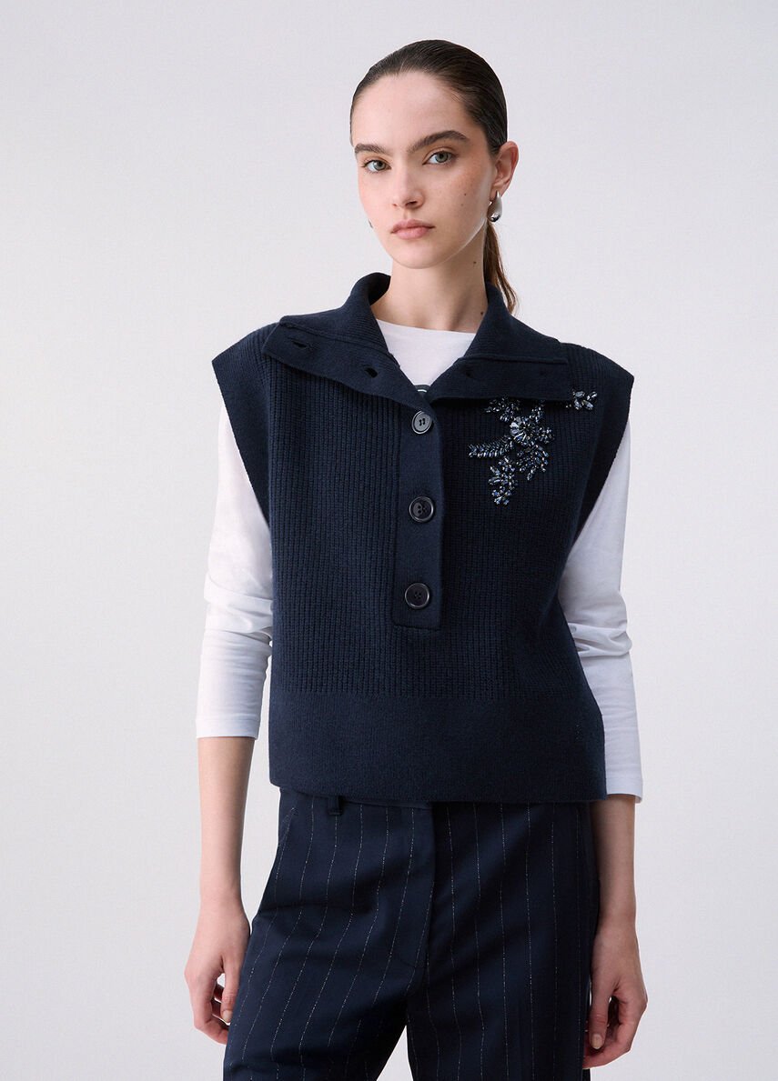 maglia in lana con ricamo gioiello WF6464MS009 93922 LIU JO WHITE 