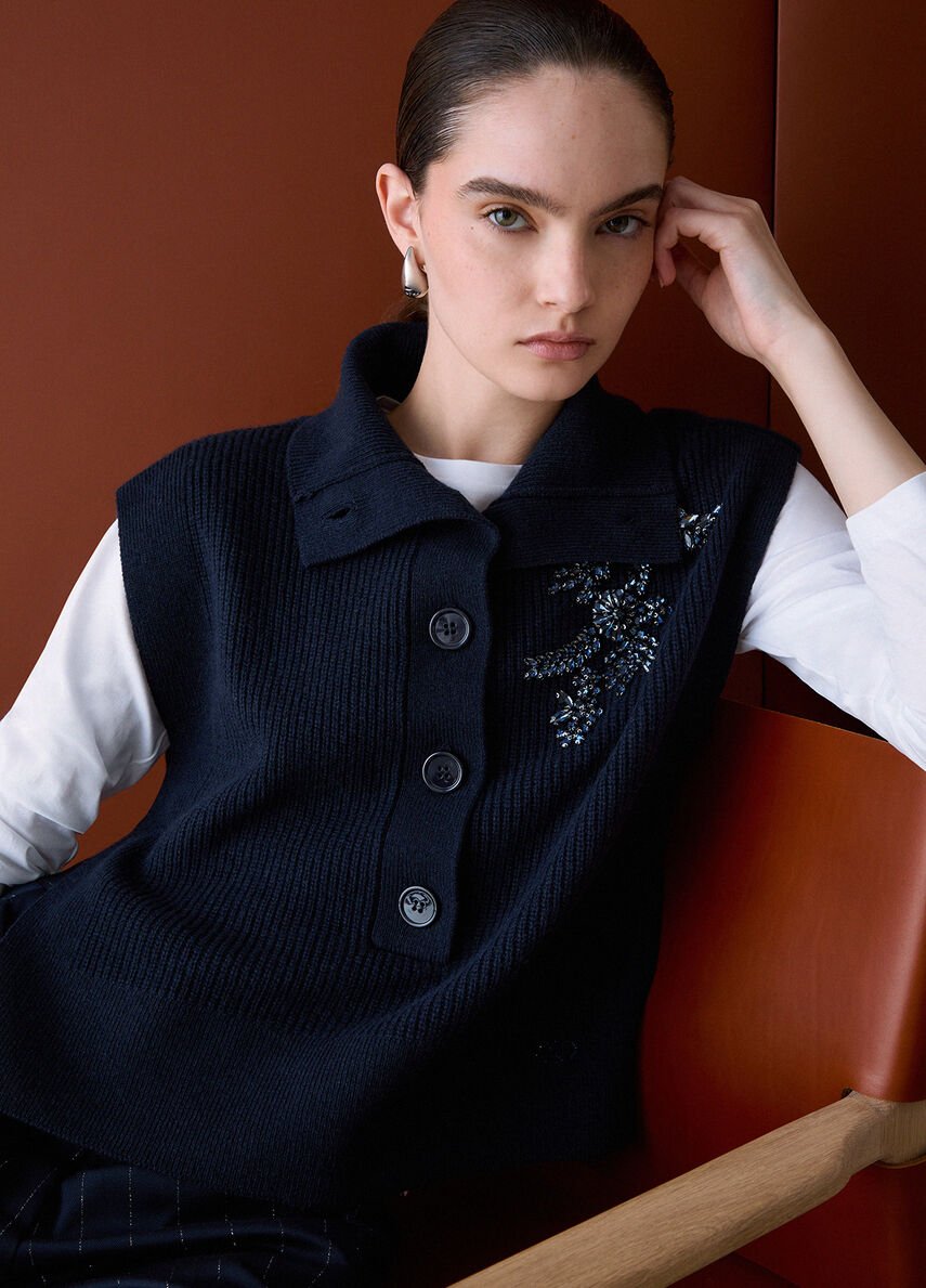 maglia in lana con ricamo gioiello WF6464MS009 93922 LIU JO WHITE 