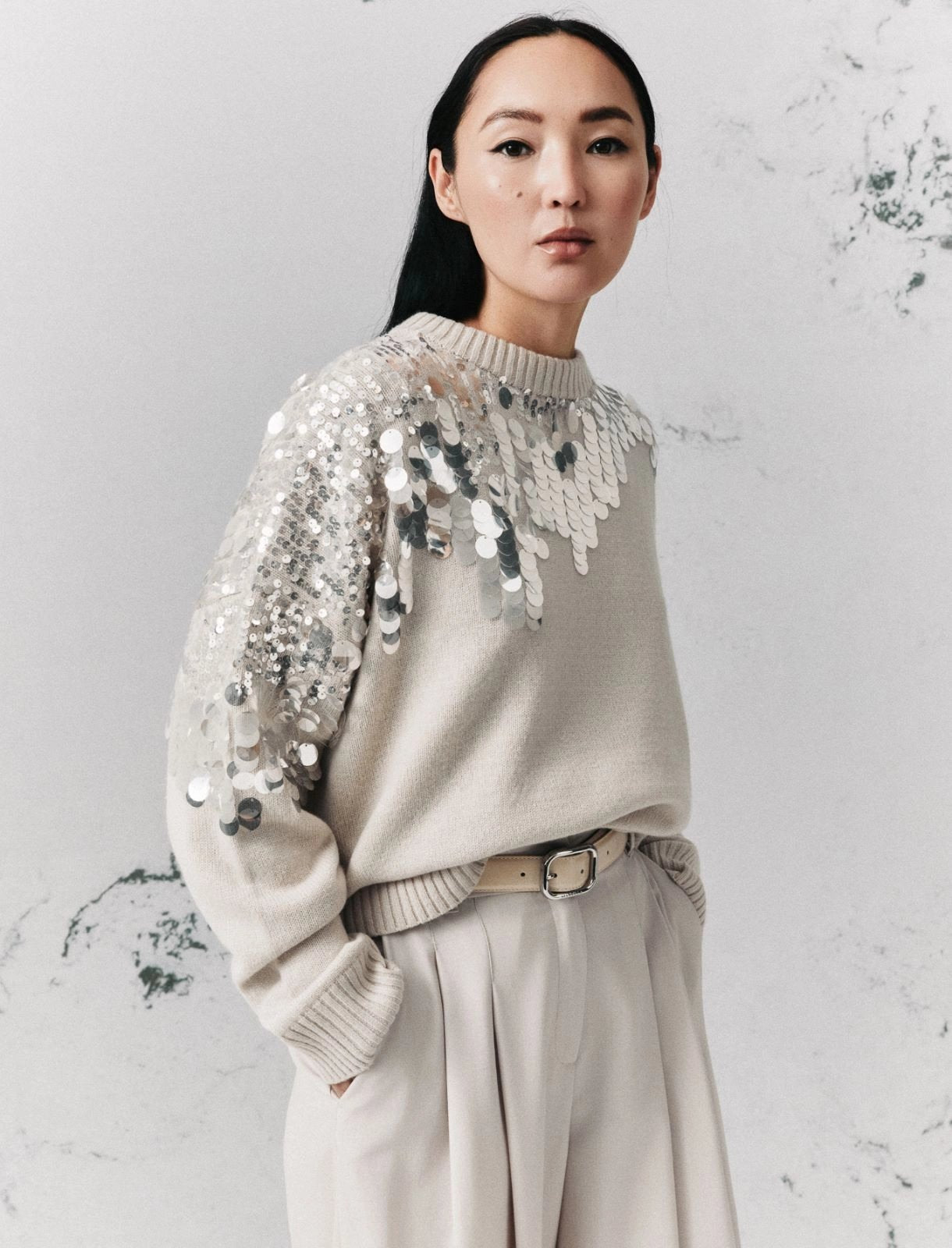 maglia in pura lana con pailettes MLLCALCIO 001 MARella MONOCHROME 