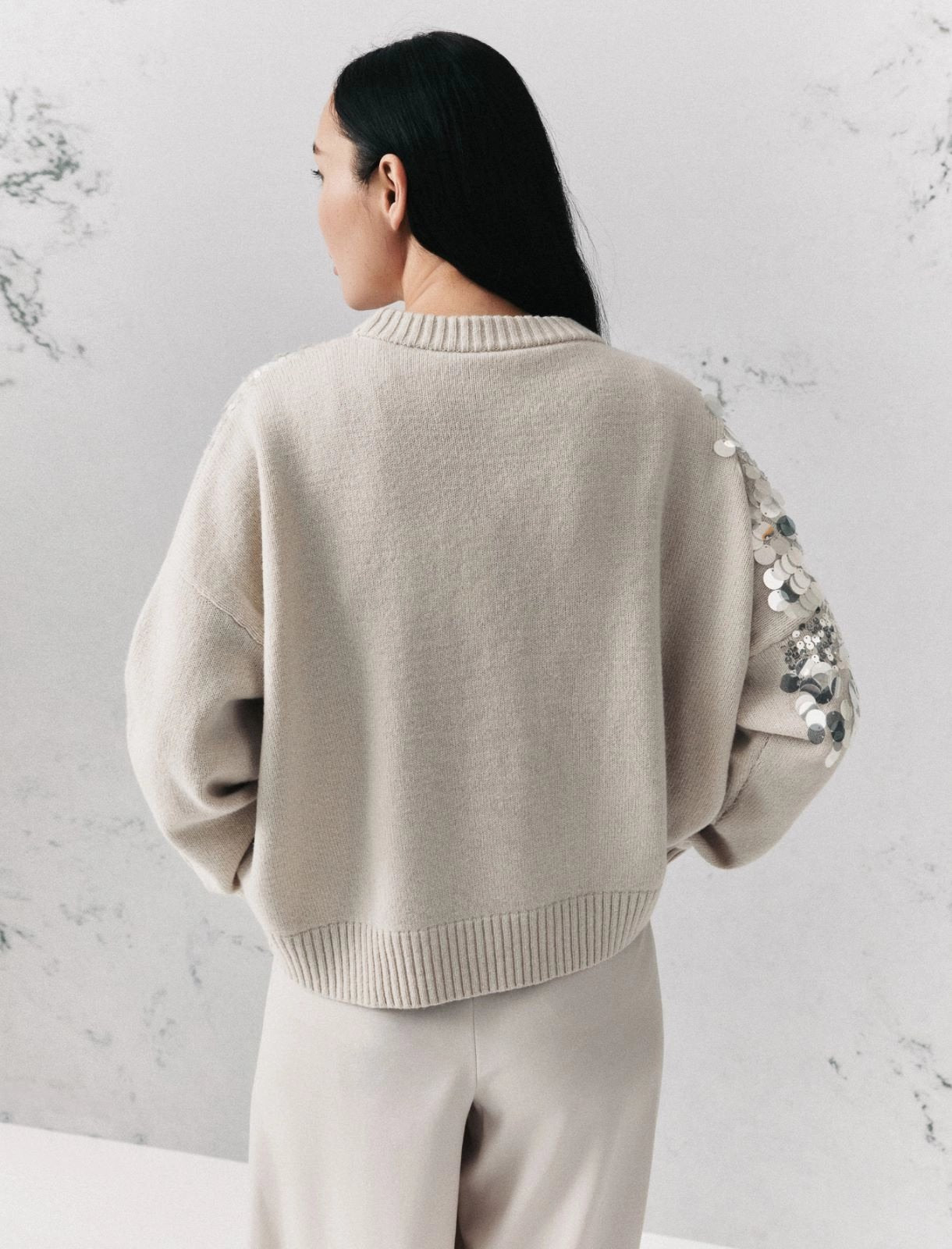 maglia in pura lana con pailettes MLLCALCIO 001 MARella MONOCHROME 