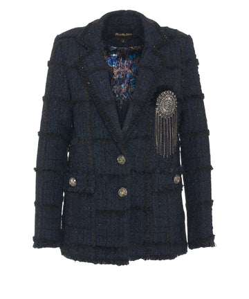 blazer in lana con spilla 26W-C-TJ009 BLUE MiniMeParis 