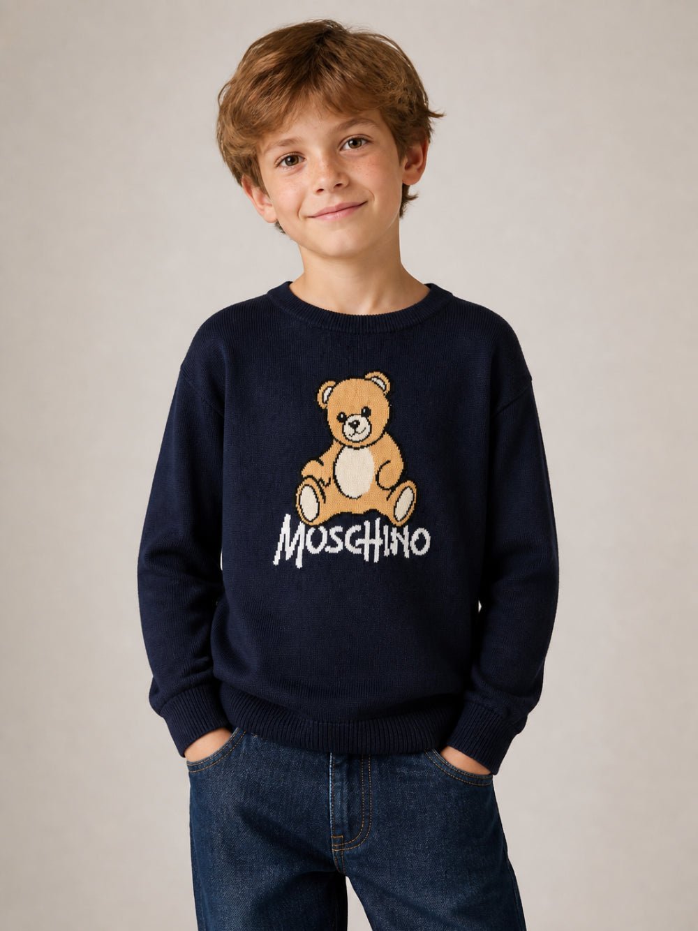 maglione con ricamo teddy HMW01A LHE43 40016 MOSCHINO KIDS 