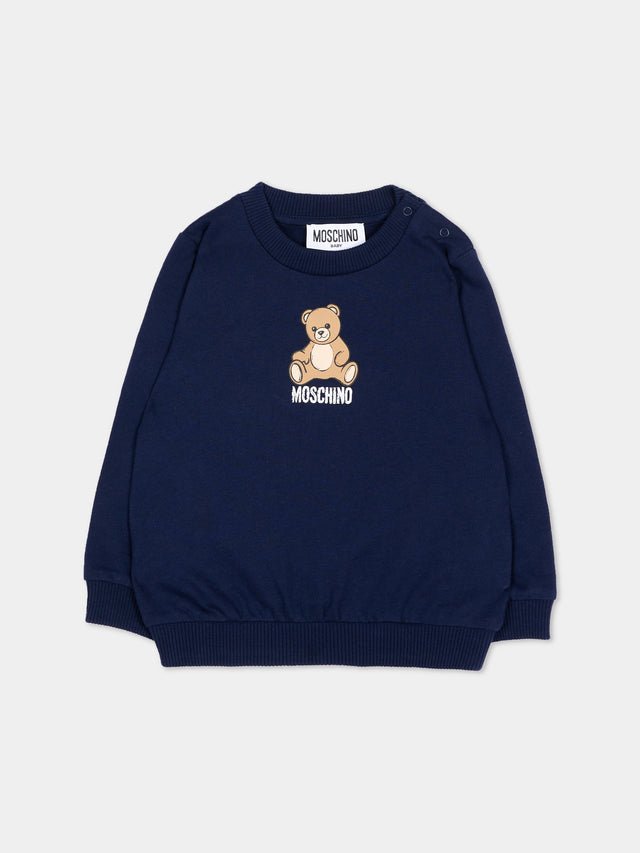 felpa con scritta logo e orsetto MUF06I LCA40 40016 MOSCHINO KIDS 