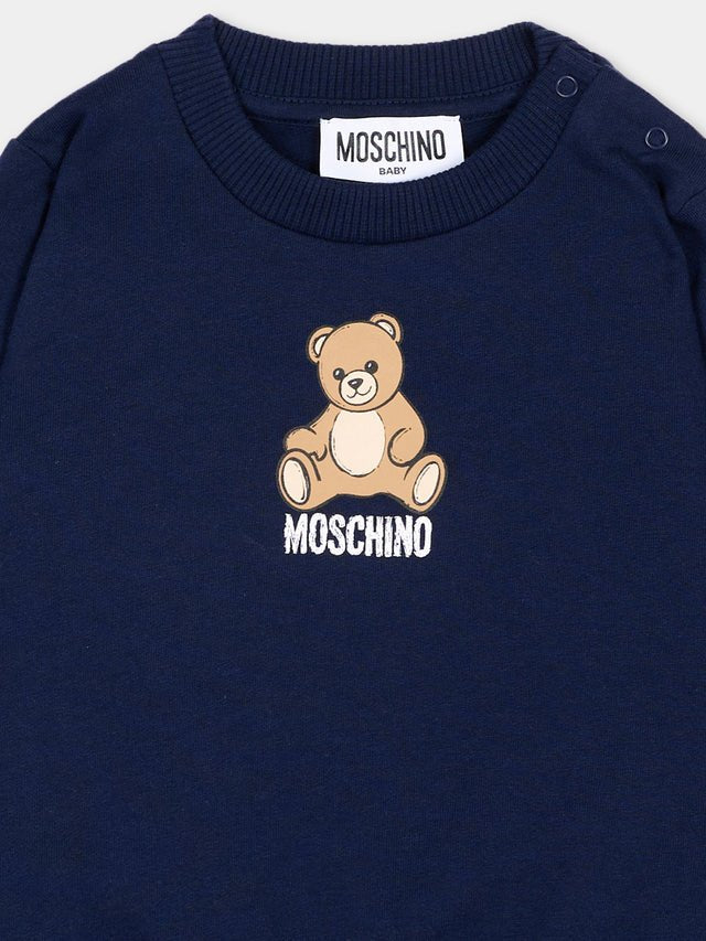 felpa con scritta logo e orsetto MUF06I LCA40 40016 MOSCHINO KIDS 