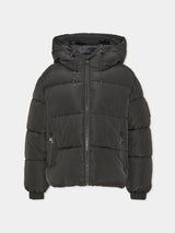 MSGM KIDS piumino con cappuccio e patch logo Nero