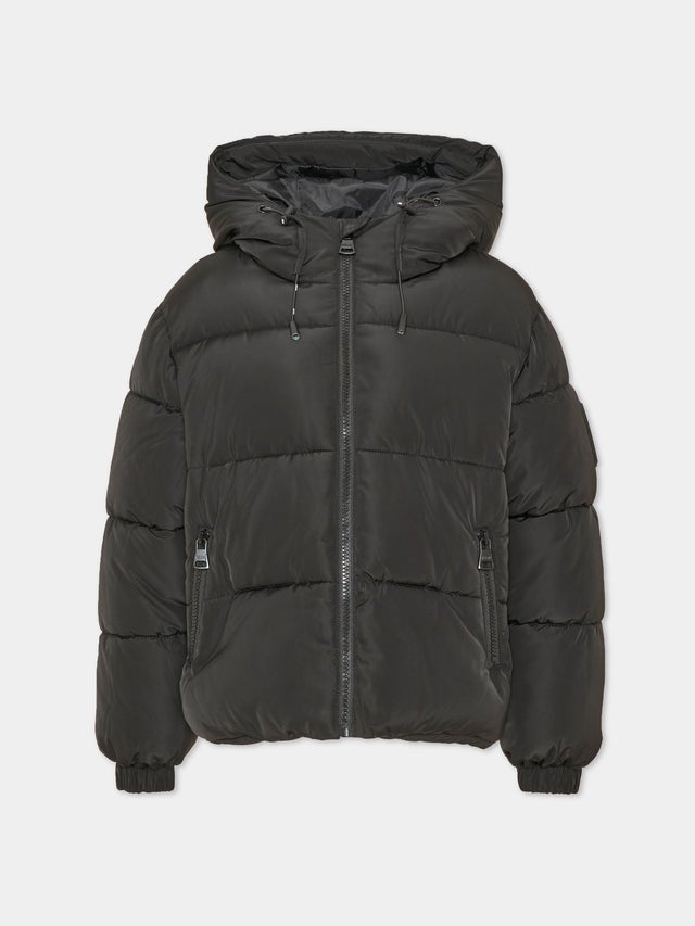 piumino con cappuccio e patch logo F6MSJUPF003 110 NERO MSGM KIDS 