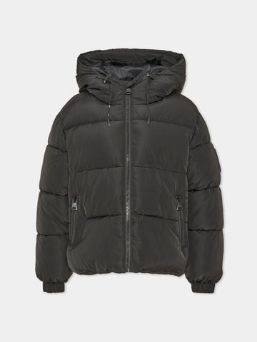 piumino con cappuccio e patch logo F6MSJUPF003 110 NERO MSGM KIDS 