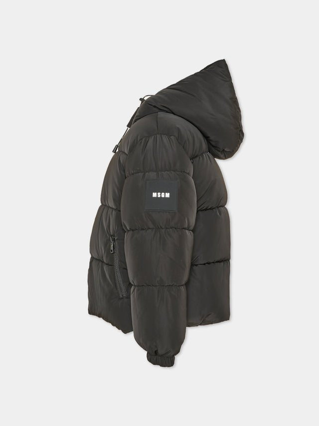 piumino con cappuccio e patch logo F6MSJUPF003 110 NERO MSGM KIDS 