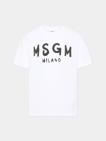 t-shirt con logo grafico F6MSJUTH010 001 BIANCO MSGM KIDS 