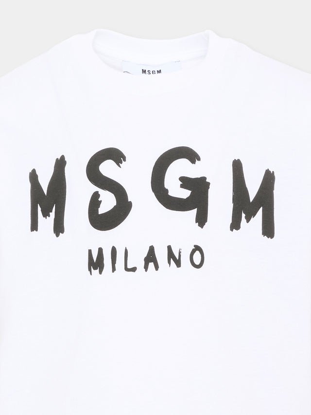 t-shirt con logo grafico F6MSJUTH010 001 BIANCO MSGM KIDS 