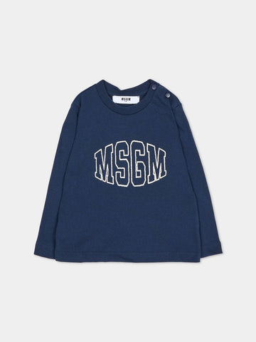 t-shirt con logo in contrasto F6MSUNTH344 MS032 BLUE BLACK MSGM KIDS 