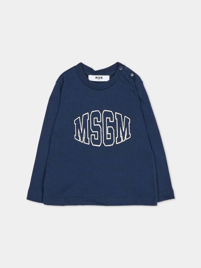t-shirt con logo in contrasto F6MSUNTH344 MS032 BLUE BLACK MSGM KIDS 