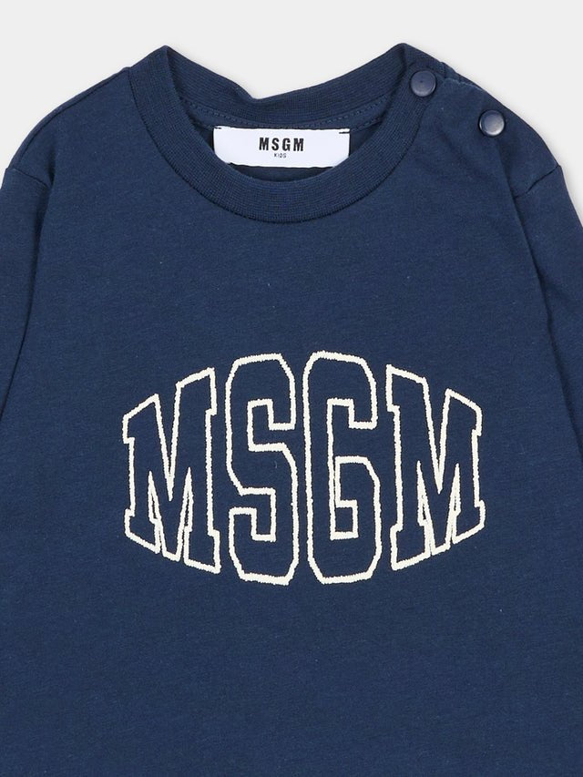 t-shirt con logo in contrasto F6MSUNTH344 MS032 BLUE BLACK MSGM KIDS 