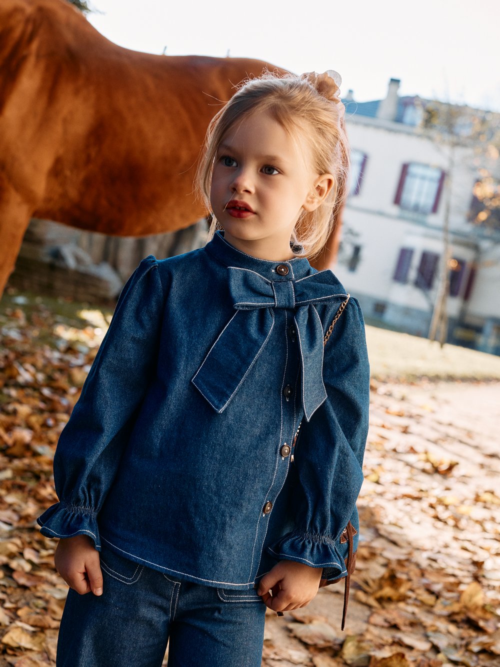 camicia in denim con fiocco BL4333424 756 BLUE DENIM PATACHOU 