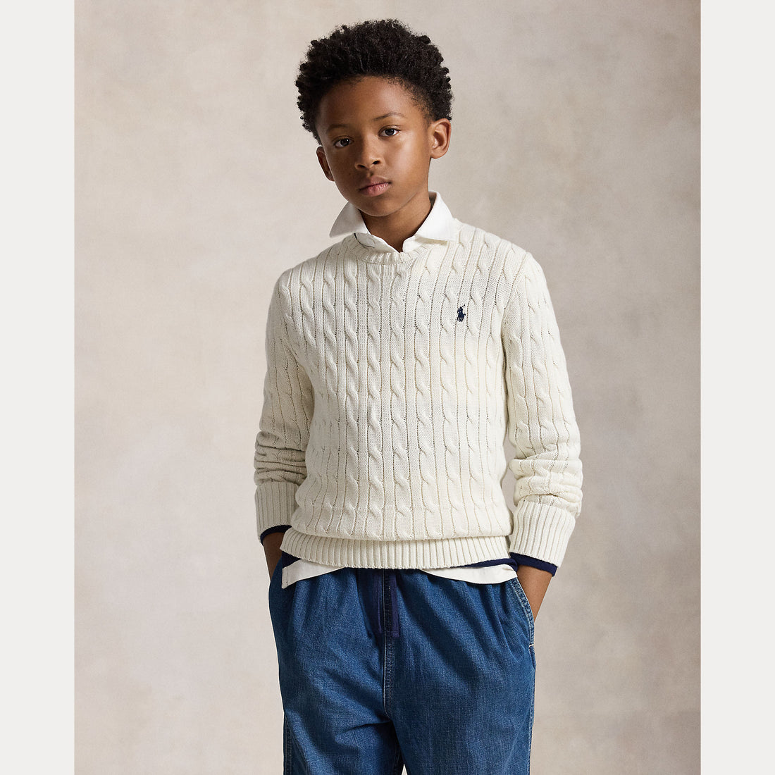 maglione bimbo in cotone a trecce 323-702674 024 RALPH LAUREN POLO 