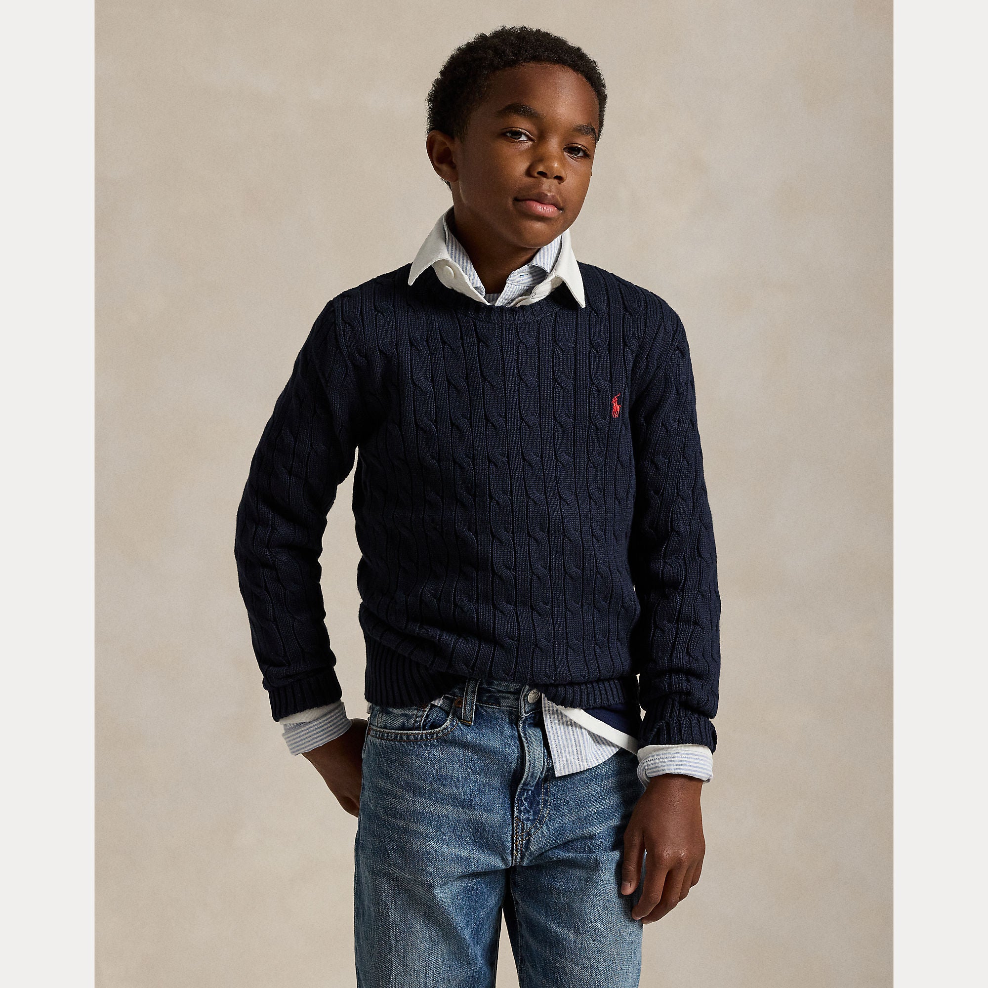 maglione bimbo in cotone a trecce 323-702674 060 RALPH LAUREN POLO 