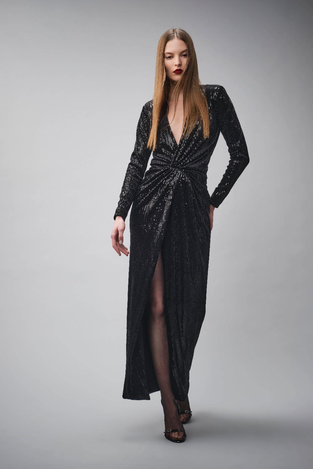 abito con inserti lurex e spacco A26CEAB10301 V0003 SIMONA CORSELLINI 