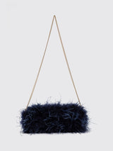 TWINSET borsa in raso con piume di struzzo Blu
