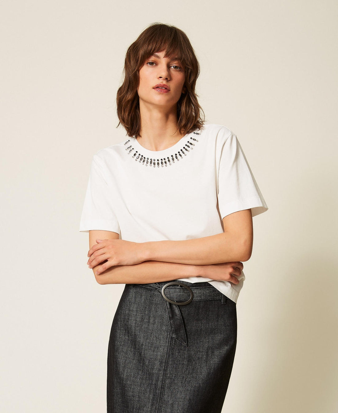 t-shirt con dettagli al collo 262AP2480 00526 TWINSET ACTITUDE 