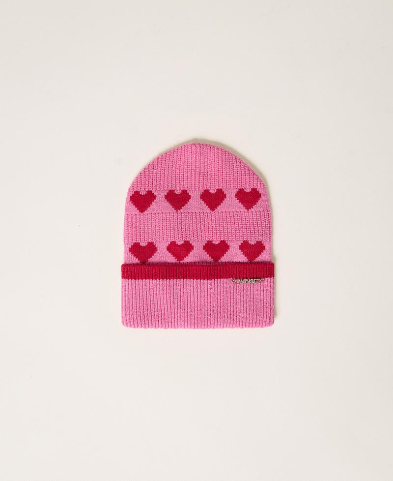 cappello in maglia jacquard con cuori 262GB5030 13792 TWINSET GIRL 