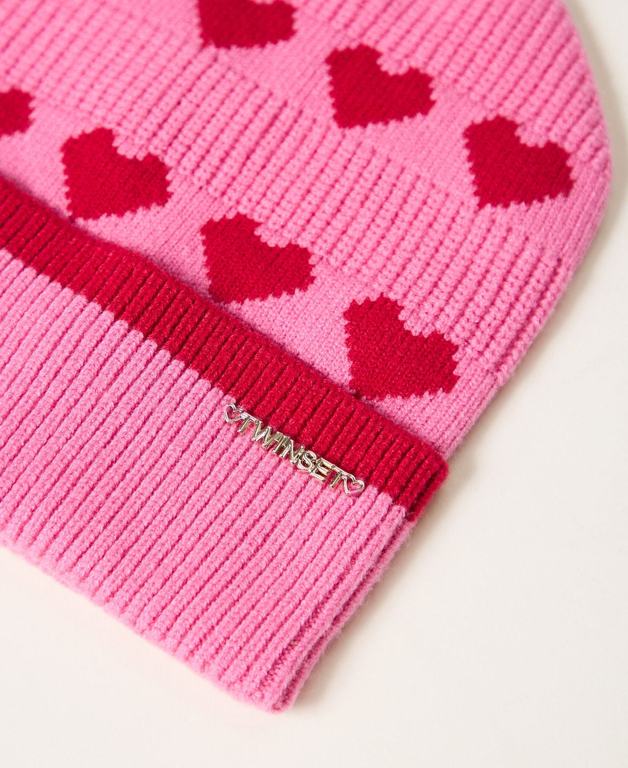 cappello in maglia jacquard con cuori 262GB5030 13792 TWINSET GIRL 