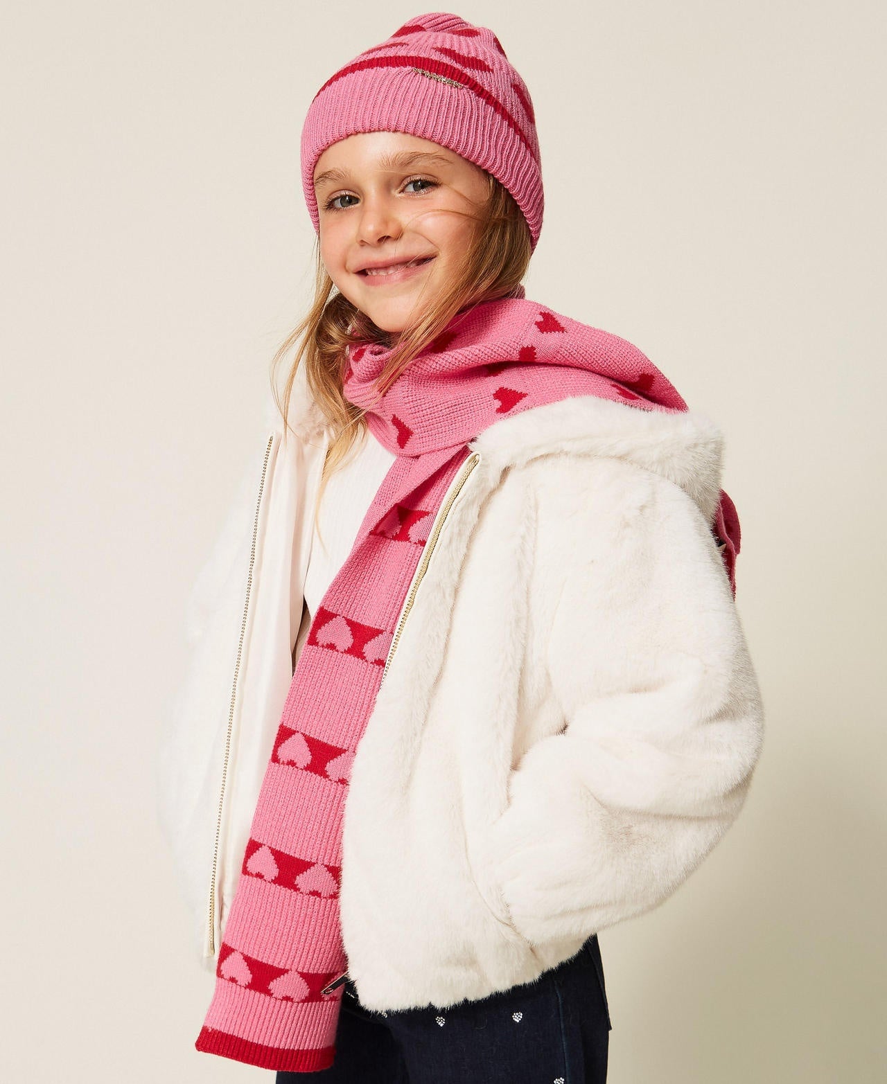 sciarpa in maglia con cuori 262GB5031 13792 TWINSET GIRL 
