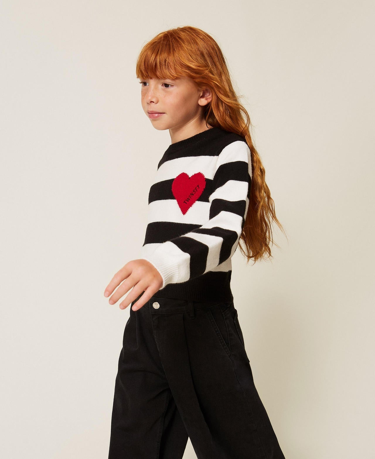 maglione a righe con cuore 262GJ3042 13776 TWINSET GIRL 