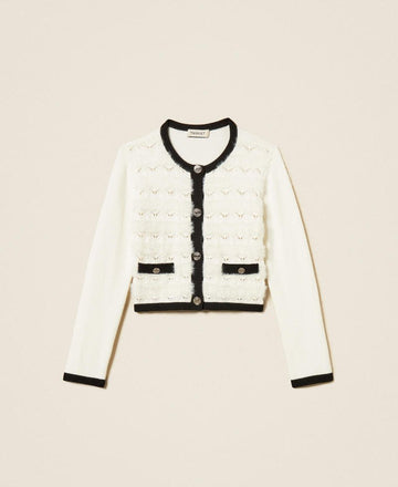 cardigan lavorato con contrasti 262GJ3090 03711 TWINSET GIRL 