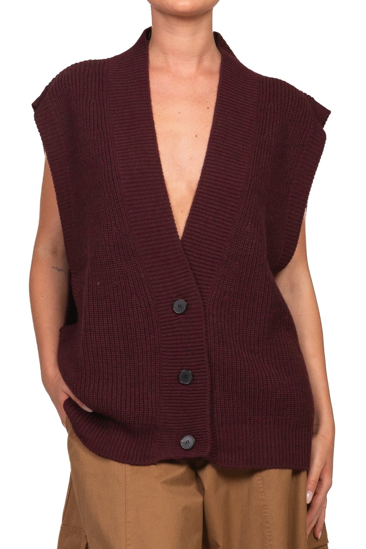 cardigan in maglia over con bottoni 7AC7083 BORDEAUX VICOLO 