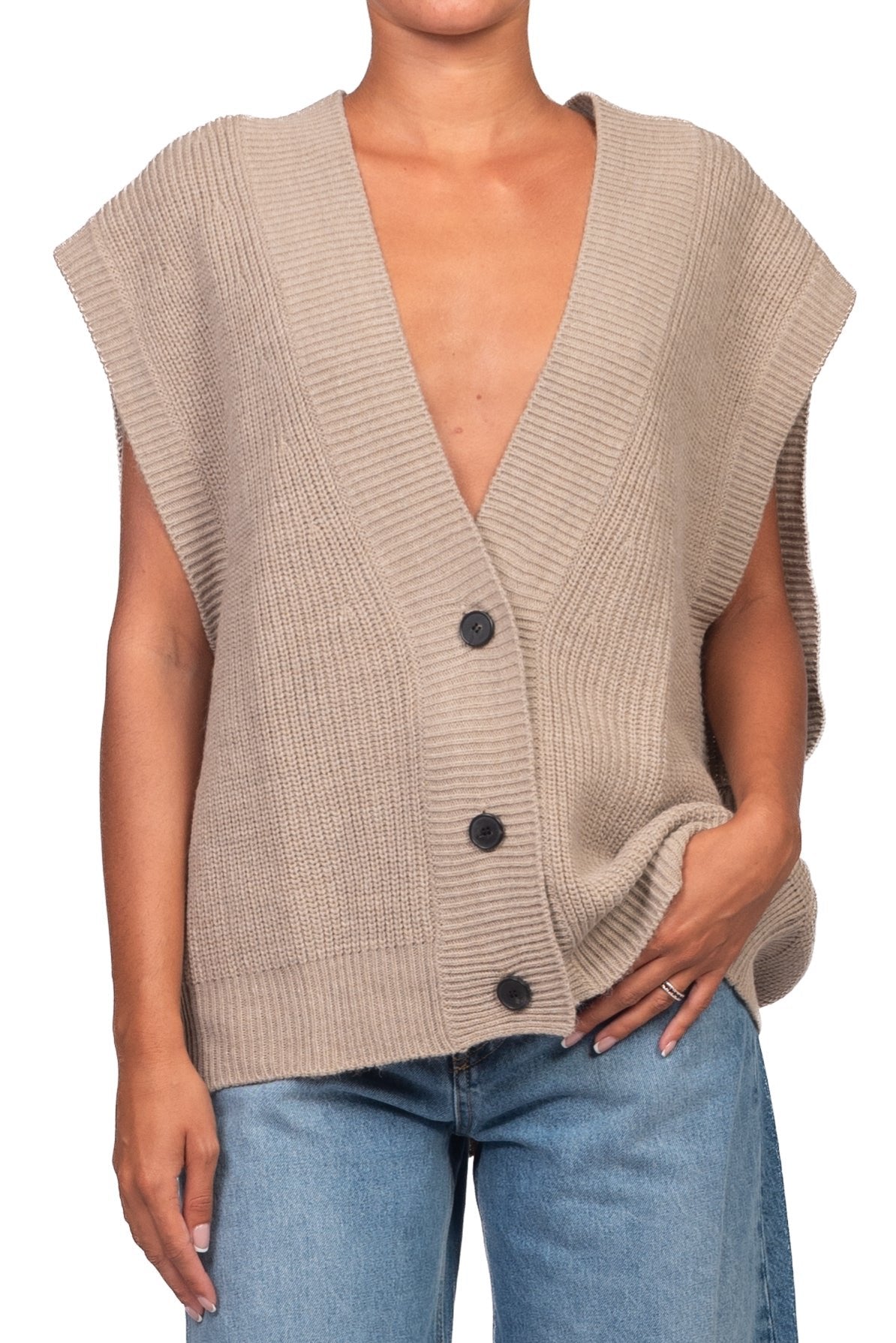 cardigan in maglia over con bottoni 7AC7083 TAUPE VICOLO 