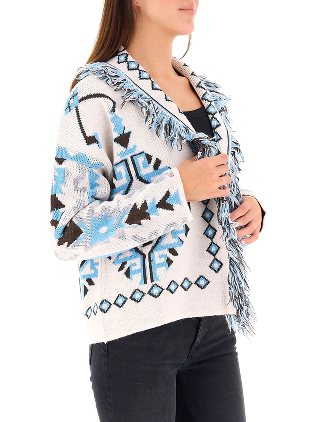 cardigan aperto 7AC7203 NATURALE AZZURRO VICOLO 
