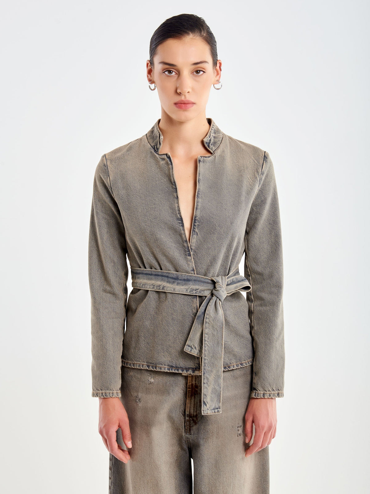 giacca in denim con cintura DAC5002 DENIM GRIGIO VICOLO 