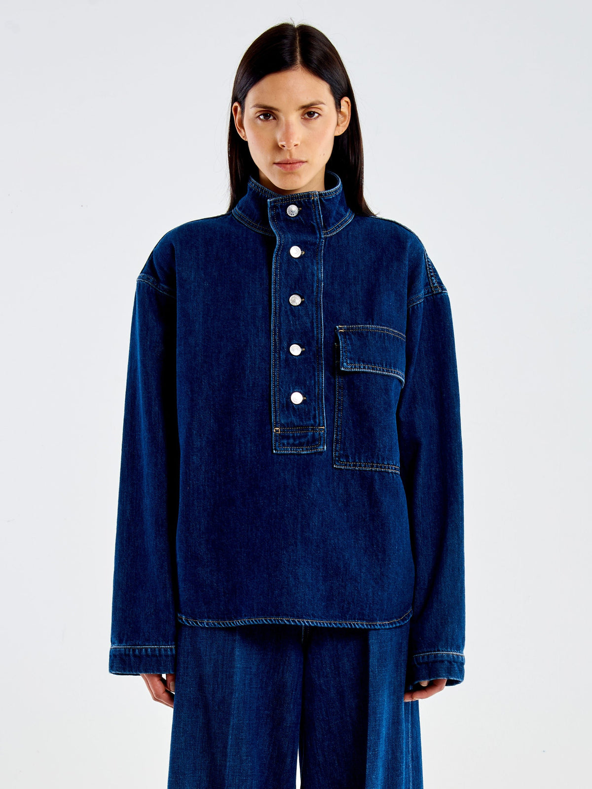 camicia in jeans con taschino DAC5075 BLU VICOLO 
