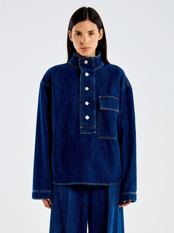 camicia in jeans con taschino DAC5075 BLU VICOLO 