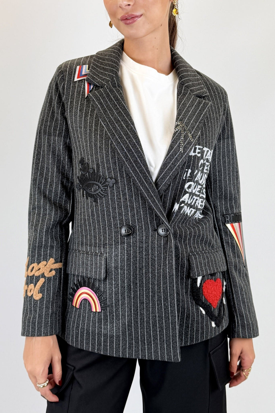giacca gessata con patch RAC0245 NERO VICOLO 