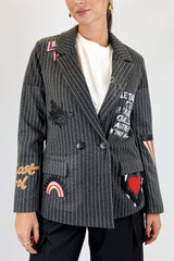 VICOLO giacca gessata con patch Nero