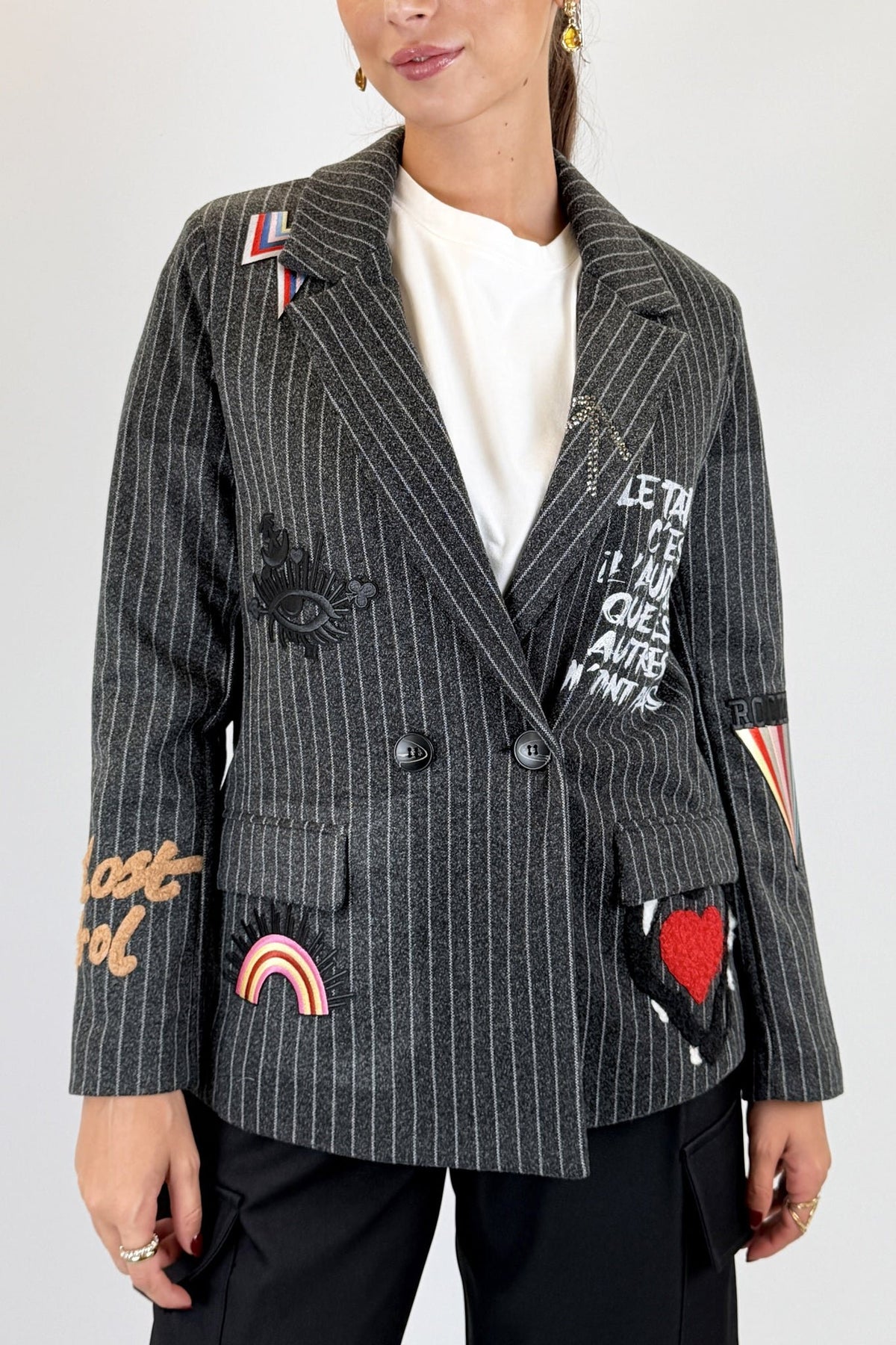 giacca gessata con patch RAC0245 NERO VICOLO 