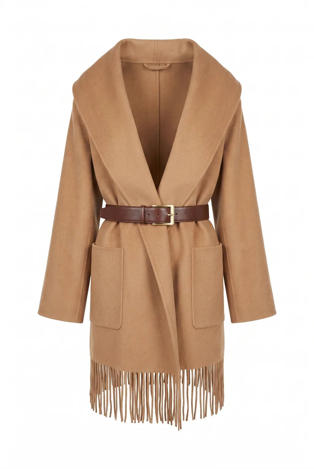 cappotto con frange e cinta TAC0072 CAMMELLO VICOLO 