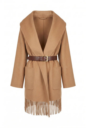 cappotto con frange e cinta TAC0072 CAMMELLO VICOLO 