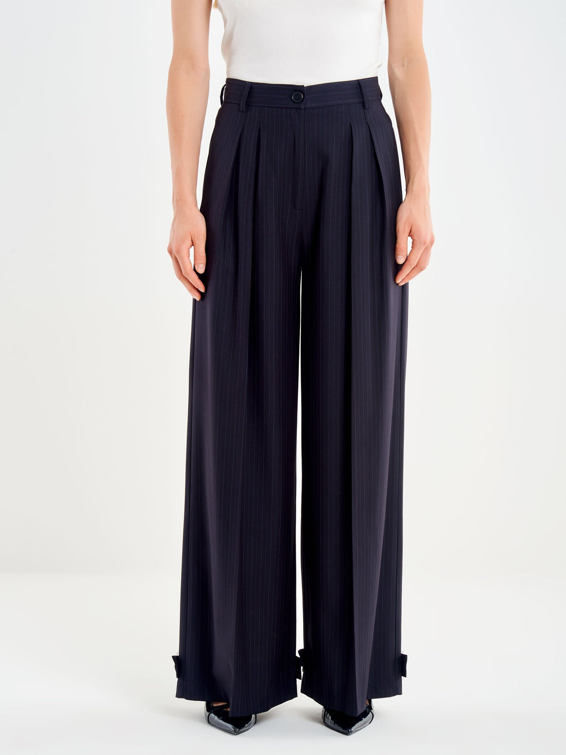 pantalone gessato over con pieghe TAC0108 BLU VICOLO 