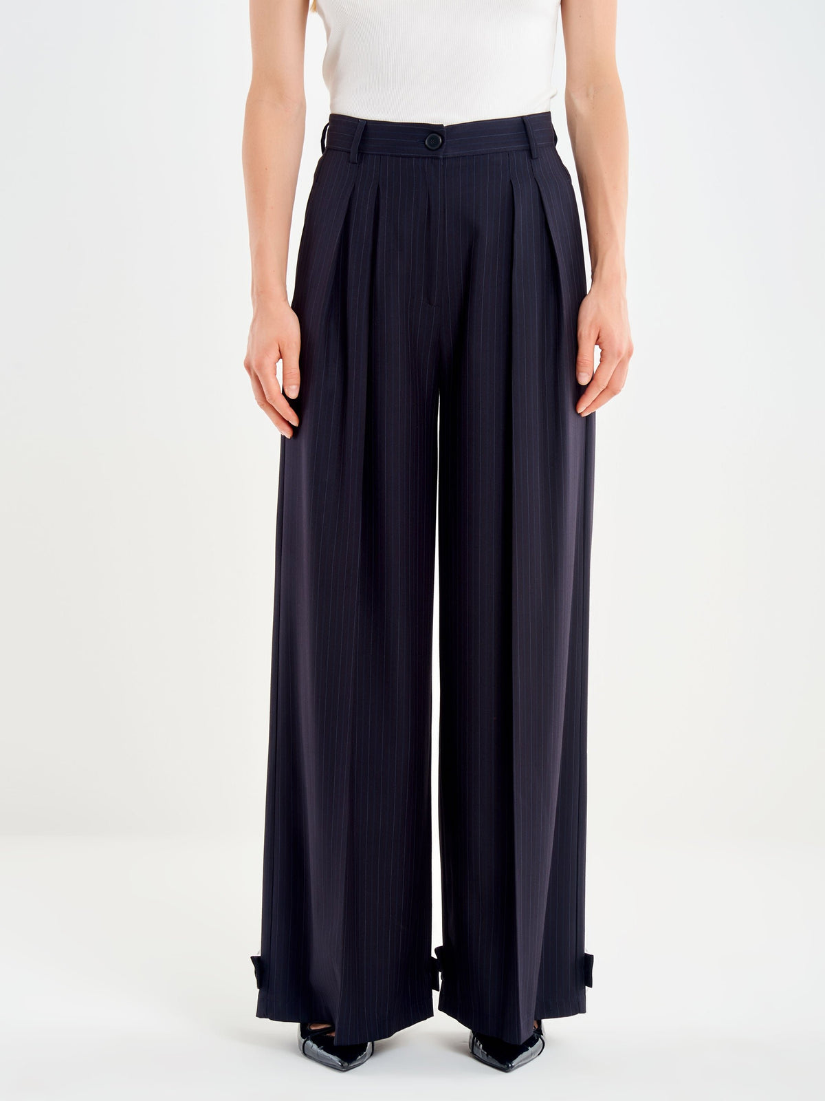 pantalone gessato over con pieghe TAC0108 BLU VICOLO 