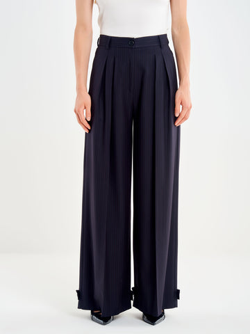 pantalone gessato over con pieghe TAC0108 BLU VICOLO 