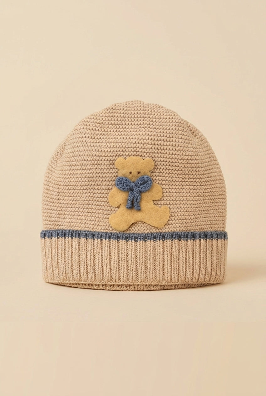 cappellino in lana con orsetto 603 SABBIA-ISLANDA BABY LORD 