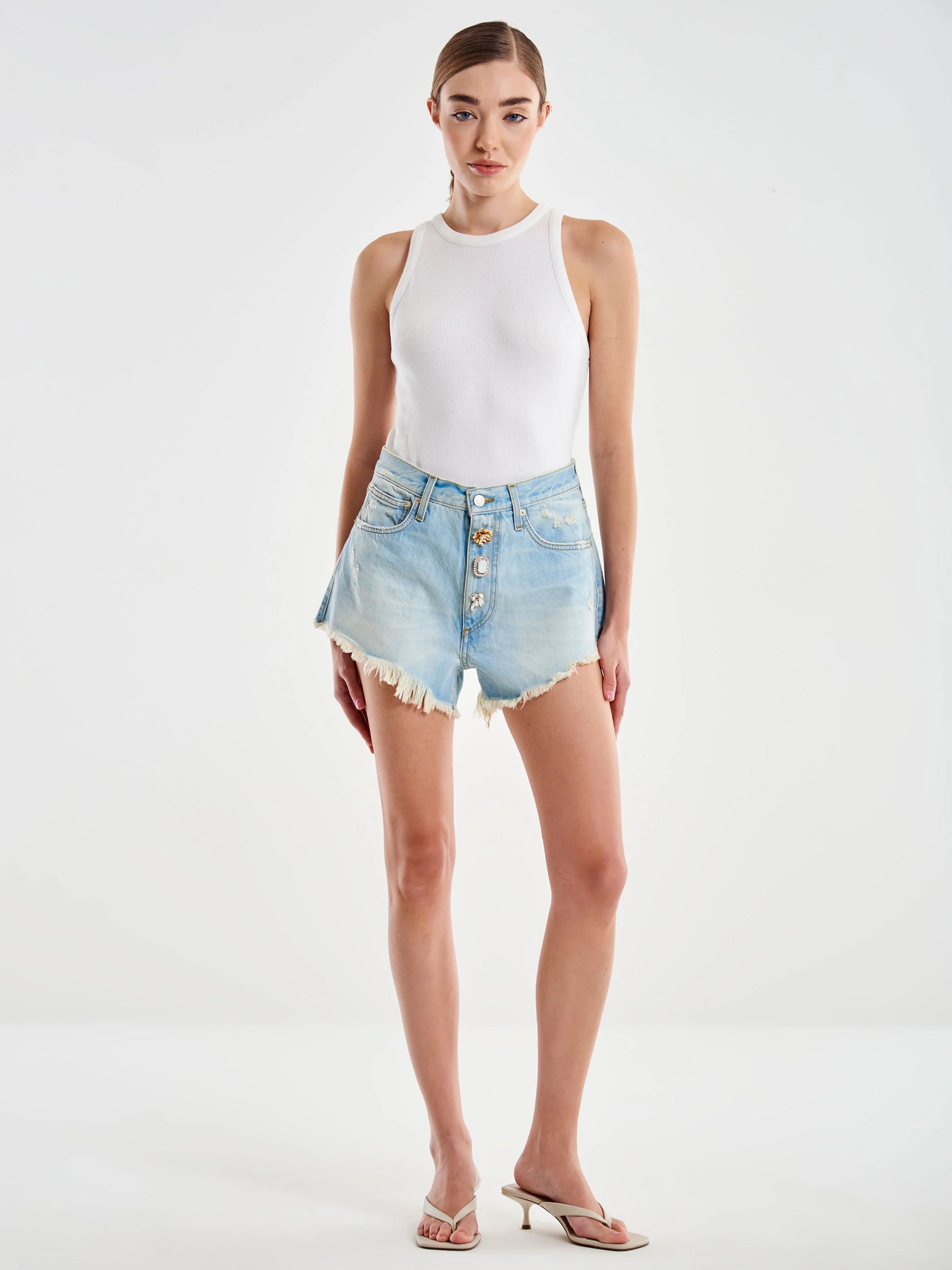 shorts in denim chiaro e bottoni DD5096 DENIM CHIARO VICOLO 
