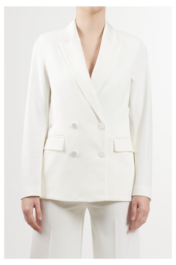 blazer doppiopetto con dettagli in raso TD0578 BIANCO VICOLO 
