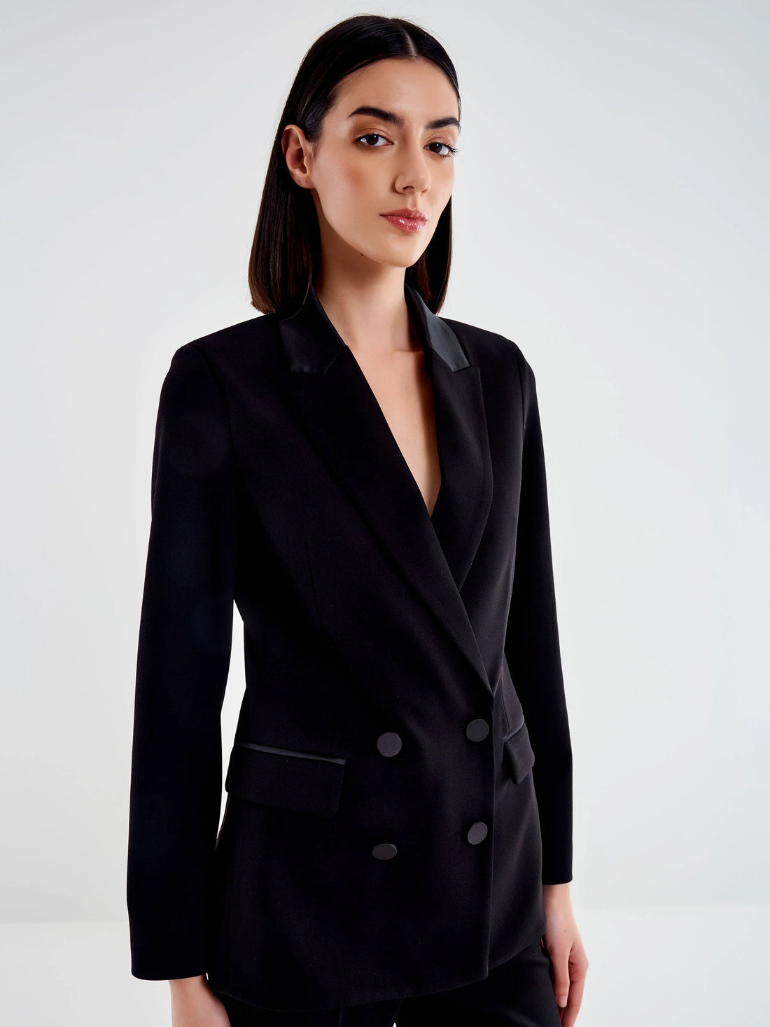 blazer doppiopetto con dettagli in raso TD0578 NERO VICOLO 
