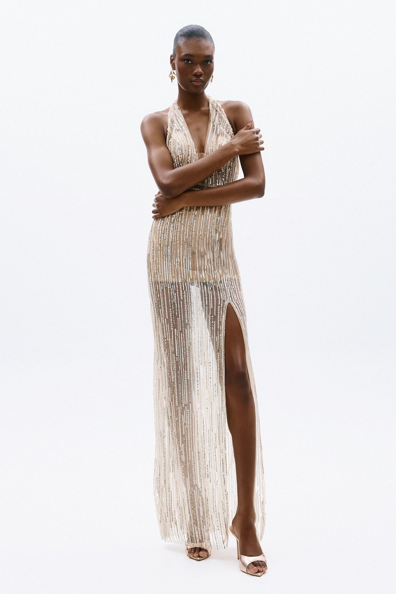 abito elegante con pailettes A4700 GOLD ALLURE 