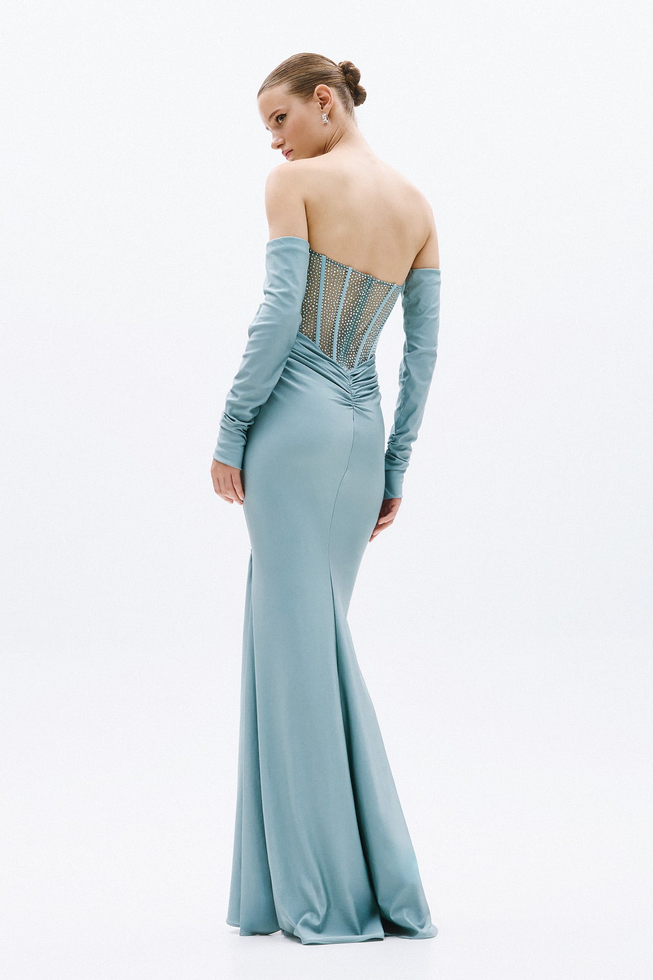 Abito lungo con spacco A4768 TIFFANY ALLURE 