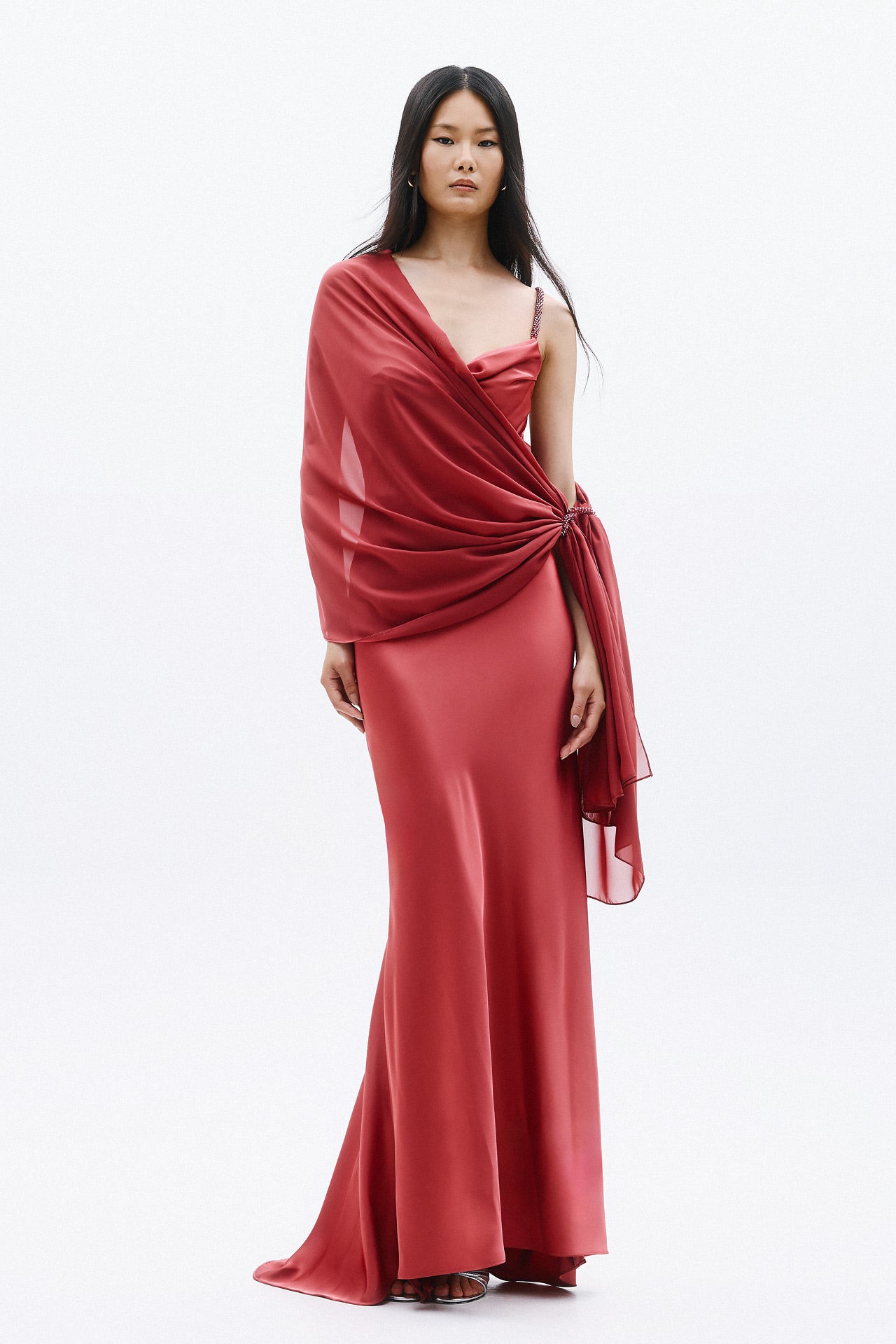 abito lungo a tubino A4850 BLUSH ALLURE 